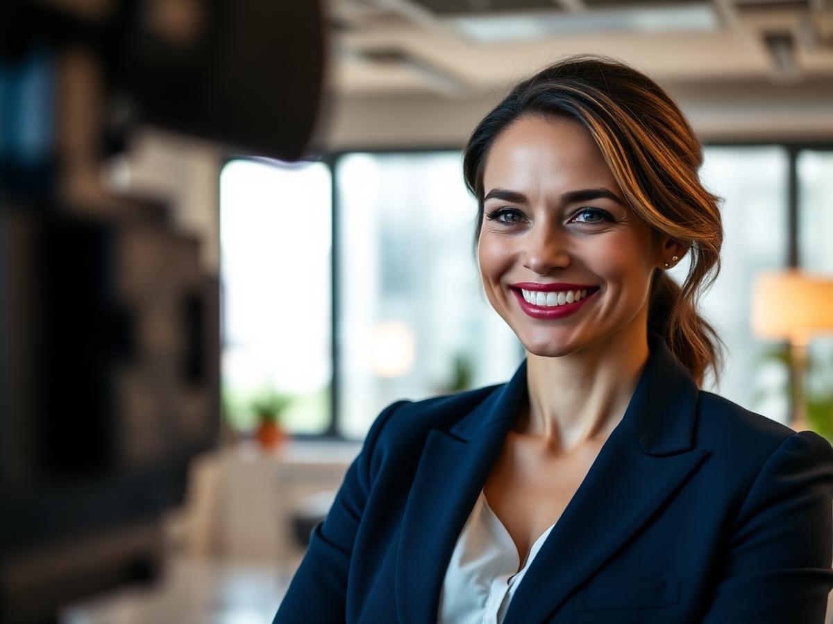 Confident teacher smiling during a video interview
